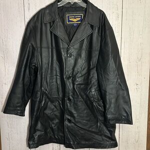 Airborne Leather 100% Genuine Leather Oversize Long Button Down Coat Size Large